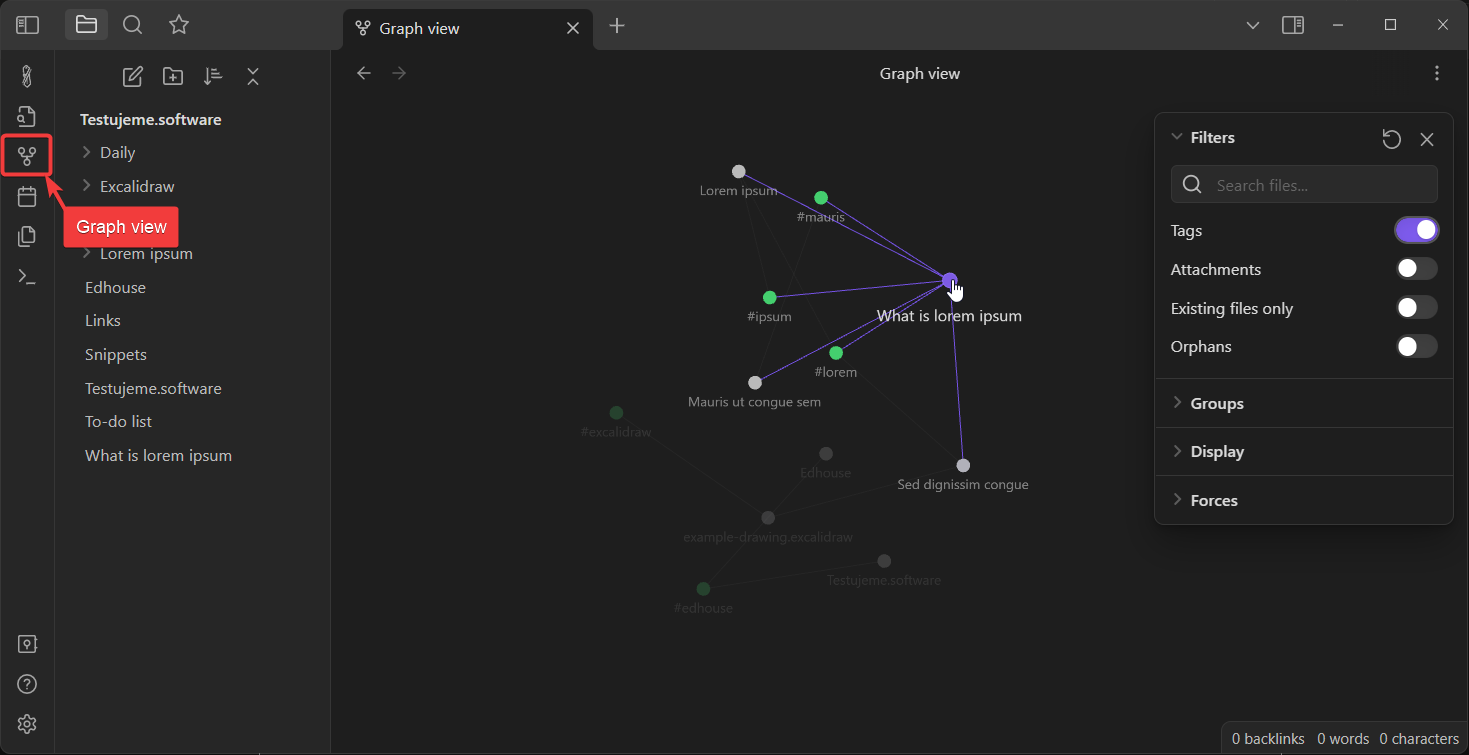 Obsidian – Graph view – pohled na strukturu vašich poznámek