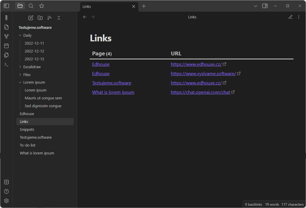 Obsidian – Příklad 1: Dataview pohled na metadata