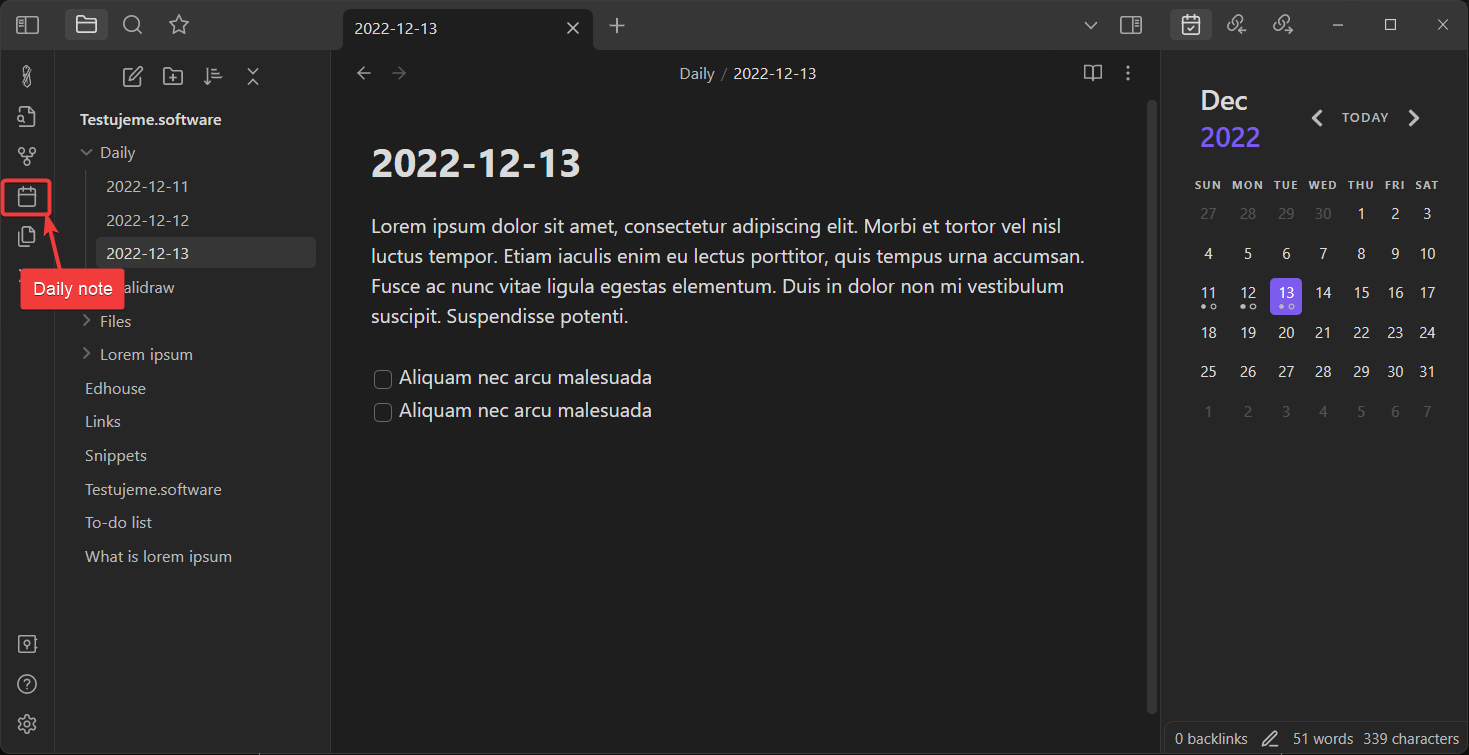 Obsidian – Denní poznámky
