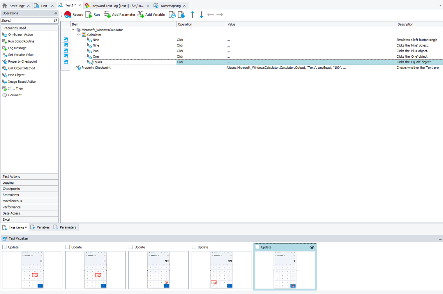 TestComplete - Vizualizace kroků