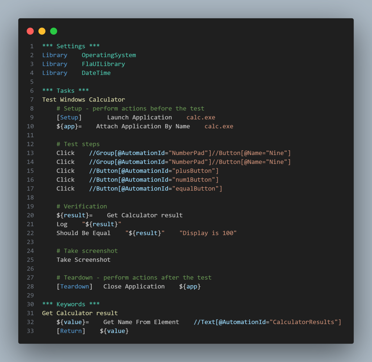 Ukázka použití FlaUI v Robot Frameworku